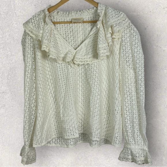 Sezane Stessy Blouse Ecru Top Size 46 French‎ US 14 Ruffle Lace Romantic Minimal - Picture 2 of 15